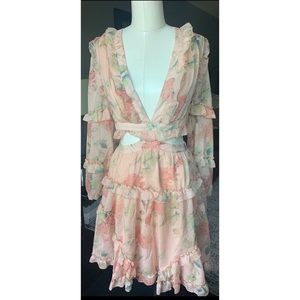 Floral Ruffle Tiered Cutout Dress